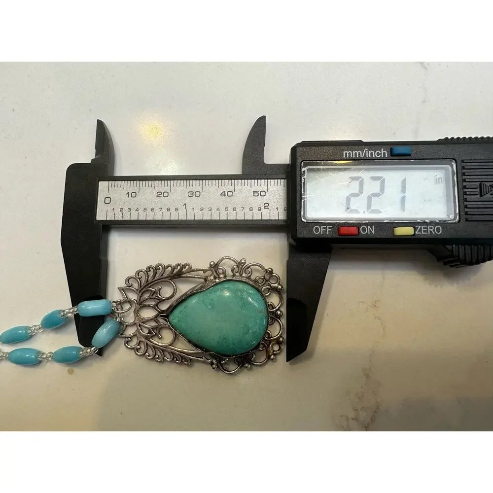 Sterling 925 Turquoise Teardrop Handmade Rustic Pendant Large Ornate Southwest